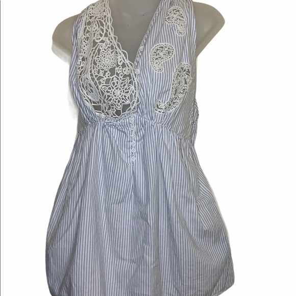 Kapital Pinstripe Paisley Tunic w/Lace Sz S - Picture 5 of 5